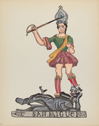 Plaat 38: Sint Michael: Uit Portfolio "Spaans Koloniale Ontwerpen van New Mexico" door American 20th Century