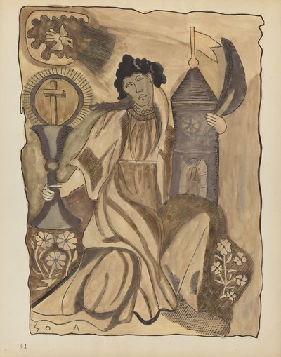 Plaat 41: Sint Barbara: Uit portfolio "Spaanse koloniale ontwerpen van New Mexico" door American 20th Century