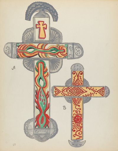 Plaat 47: Kruisen van Tin: Uit Portfolio "Spaanse Koloniale Ontwerpen van New Mexico" door American 20th Century