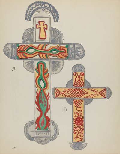 Plaat 47: Kruisen van Tin: Uit Portfolio "Spaanse Koloniale Ontwerpen van New Mexico" door American 20th Century