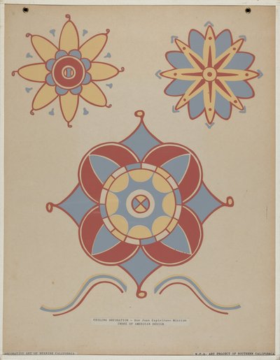 San Juan Capistrano Missie Plafonddecoratie uit de portfolio "Decoratieve Kunst van Spaans Californië" door American 20th Century