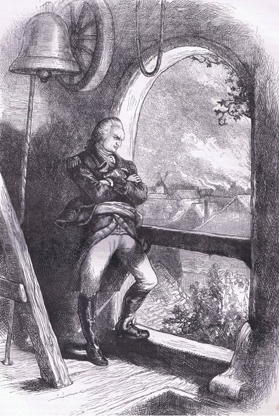 Arnold bekijkt de vernietiging van New England, illustratie uit Cassells Geschiedenis van de Verenigde Staten uitgegeven door Cassell, Petter & Galpin, c.1900 door American English school