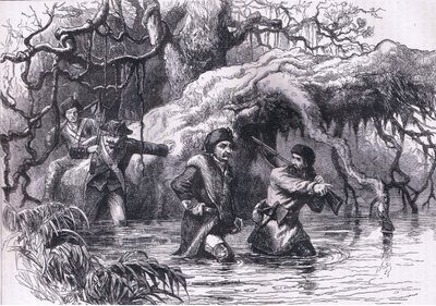 Clarke en zijn soldaten steken de Wabash over, illustratie uit Cassells Geschiedenis van de Verenigde Staten gepubliceerd door Cassell, Petter & Galpin, ca. 1900 (litho) door American English school