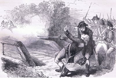 Dood van Isaac Davis, illustratie uit Cassells Geschiedenis van de Verenigde Staten gepubliceerd door Cassell, Petter & Galpin, ca. 1900 (litho) door American English school