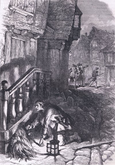 Opsporing van een brandstichter, illustratie uit Cassells Geschiedenis van de Verenigde Staten uitgegeven door Cassell, Petter & Galpin, ca. 1900 (litho) door American English school