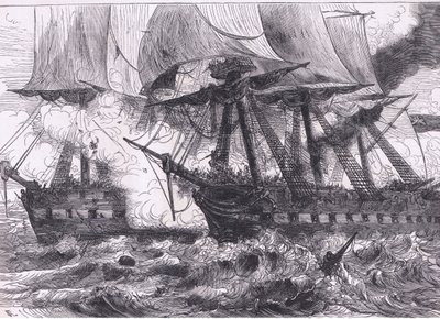 Gevecht tussen de Chesapeake en de Shannon, illustratie uit Cassells Geschiedenis van de Verenigde Staten uitgegeven door Cassell, Petter & Galpin, ca. 1900 (litho) door American English school