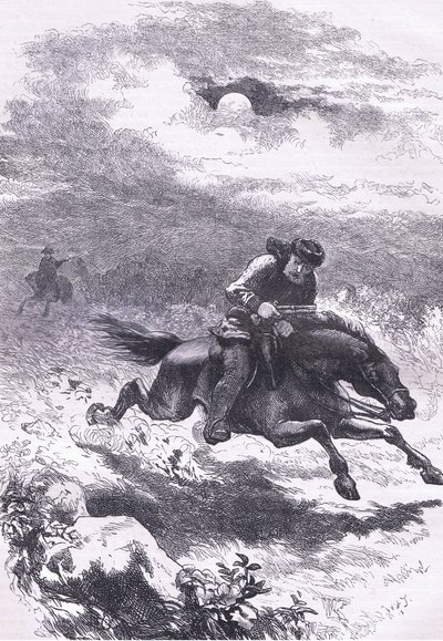 Achtervolging van Paul Revere de verkenner, illustratie uit Cassells Geschiedenis van de Verenigde Staten uitgegeven door Cassell, Petter & Galpin, ca. 1900 (litho) door American English school