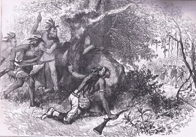 Verraad van de Cherokees 1760, illustratie uit Cassells Geschiedenis van de Verenigde Staten uitgegeven door Cassell, Petter & Galpin, ca. 1900 (litho) door American English school