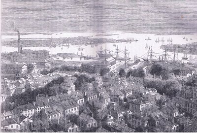 Uitzicht op Boston vanaf Bunkers Hill, illustratie uit Cassells Geschiedenis van de Verenigde Staten gepubliceerd door Cassell, Petter & Galpin, ca. 1900 (litho) door American English school