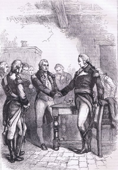 Washington neemt afscheid van zijn oude kameraden, illustratie uit Cassells Geschiedenis van de Verenigde Staten door American English school