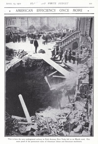 Instorting van een deel van de metrotunnel op Park Avenue, New York City, VS, 22 maart 1902 door American Photographer (after)