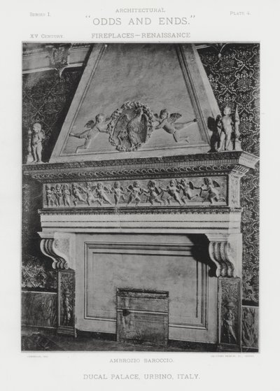 Open haard: Hertogelijk Paleis, Urbino, Italië (zwart-wit foto) door American Photographer (after)