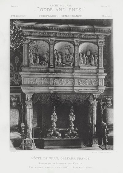 Open haard: Hotel De Ville, Orleans, Frankrijk door American Photographer (after)