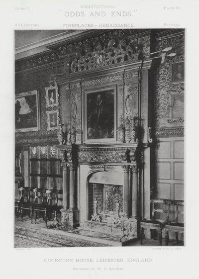 Open haard: Quorndon House, Leicester, Engeland (zwart-wit foto) door American Photographer (after)