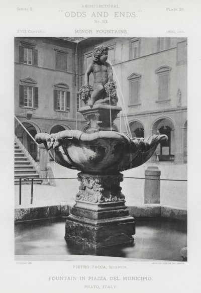 Fontein op Piazza Del Municipio, Prato, Italië door American Photographer (after)