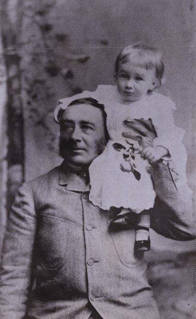 Franklin D Roosevelt, Amerikaanse politicus en 32e president van de Verenigde Staten, als jong kind met zijn vader door American Photographer (after)
