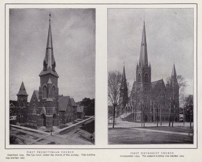 Jamestown, NY: Eerste Presbyteriaanse Kerk; Eerste Methodistenkerk door American Photographer (after)