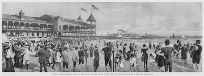 Een Zondagochtend Badsessie op het Strand van Coney Island, met de Nieuwe IJzeren Pier Landing van de IJzeren Stoomschepen door American Photographer