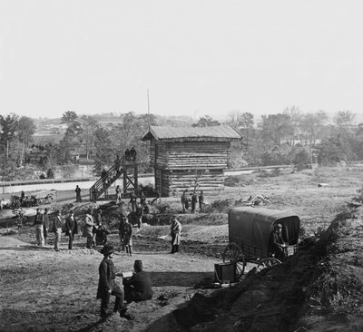Blokhuis nabij Fort Haggerty op de Arlington Ridge Road, Virginia, helpt de Aqueduct Bridge te bewaken, ca. 1862 door American Photographer