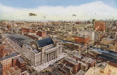 Chicago: Business District van Chicago in vogelvlucht (kleurenfoto) door American Photographer