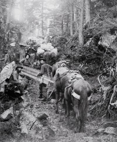 Beklimming van de Dyea Trail op Weg naar de Chilkoot Pass tijdens de Klondike Gold Rush (1897-98) door American Photographer