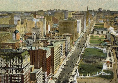 Michigan Boulevard, kijkend naar het Noorden, gezien vanuit Vliegtuig door American Photographer
