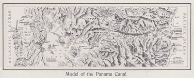 Maquette van het Panamakanaal (z/w foto) door American Photographer