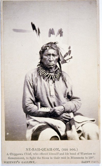 NE-BAH-QUAH-OM, Grote Hond, Chippewa Chief, bood aan om tegen de Sioux te vechten in Minnesota door American Photographer