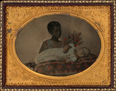 Portret van een meisje en postmortaal kind,c. 1860 (foto) door American Photographer