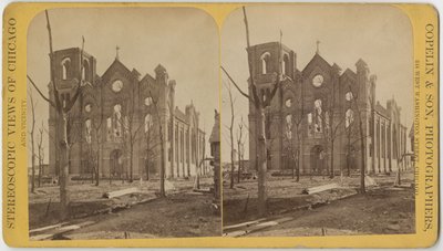 St. Michaels Church na de brand van Chicago in 1871 door American Photographer