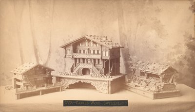Zwitserse huisjes, gesneden modellen, Philadelphia Centennial International Exhibition, 1876 door American Photographer
