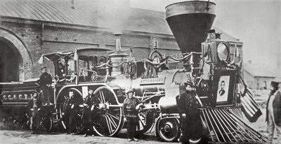 De locomotief die de begrafenistrein van Abraham Lincoln trok in 1865 door American Photographer