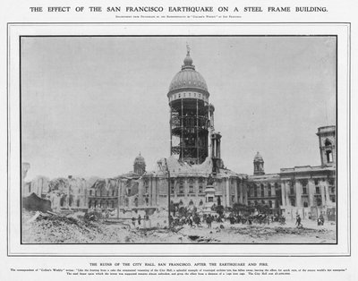 De ruïnes van het stadhuis na de aardbeving en brand van 1906, 1906 door American Photographer