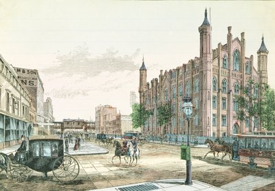 3rd Avenue en 23rd Street, Elevated Rail Road Station en het College van de Stad New York, uit 36 Views of New York and Environs, gepubliceerd door Charles Magnus door American School