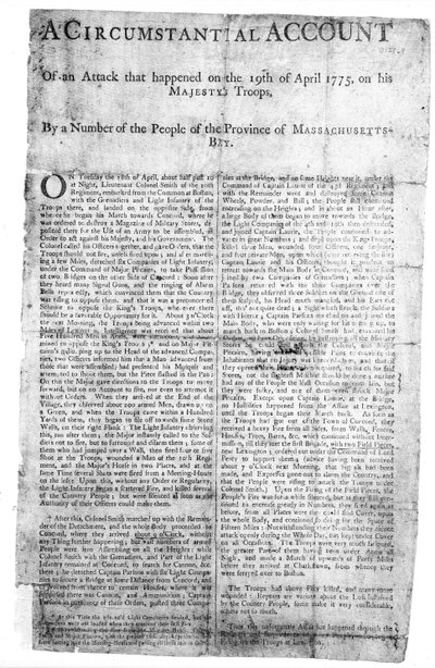 Een gedetailleerd verslag van een aanval..., gedrukt 1775 door American School