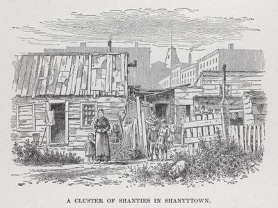 Een cluster van hutjes in Shantytown (litho) door American School