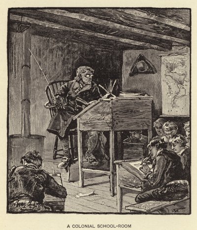 Een koloniale schoolkamer (litho) door American School