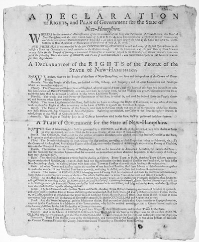 Een verklaring van rechten en plan van regering voor de staat New Hampshire, 1779 door American School