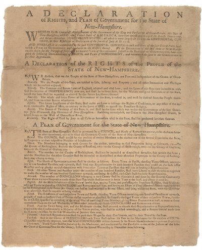 Een verklaring van rechten en een pleidooi voor de regering van de staat New Hampshire, 1779 door American School