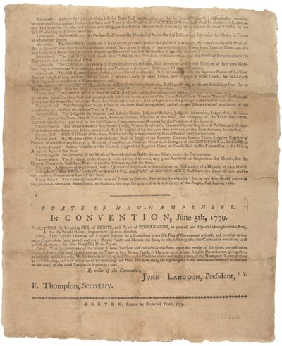 Een verklaring van rechten en een pleidooi voor de regering van de staat New Hampshire, 1779 door American School