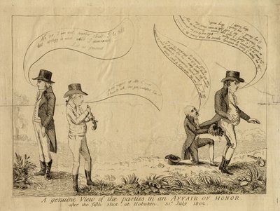 Een echt beeld van de partijen in een eerkwestie na het vijfde schot in Hoboken, 31 juli 1802 door American School