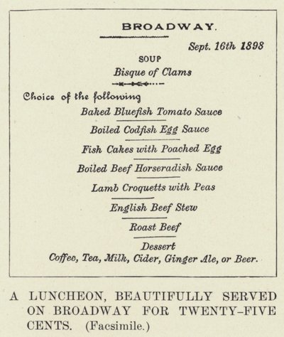 Een lunch, prachtig geserveerd op Broadway voor vijfentwintig cent, facsimile door American School