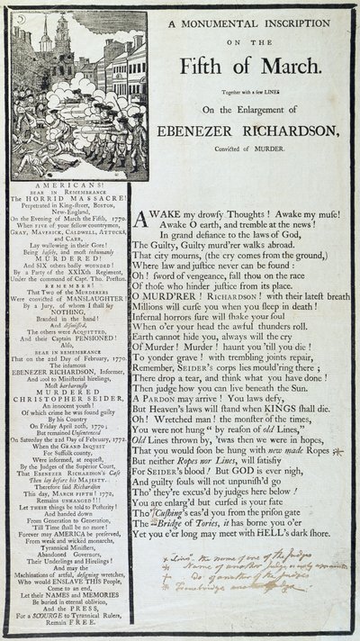 Een monumentale inscriptie op de vijfde maart, 1772 door American School
