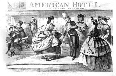 Een blik in de toekomst - de Monroe Doctrine Triomfantelijk, cartoon uit Frank Leslies Budget of Fun, november 1863 door American School