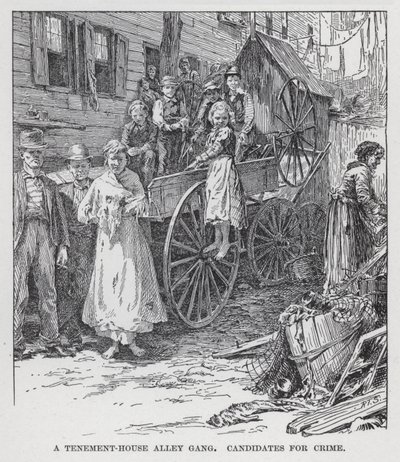 Een bende in een steeg van een huurhuis, kandidaten voor misdaad (litho) door American School
