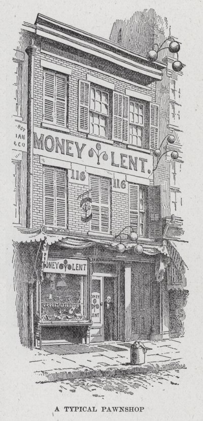 Een typisch pandjeshuis (litho) door American School