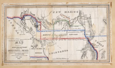Een kaart die de betwiste grens tussen de Verenigde Staten en Mexico illustreert door American School
