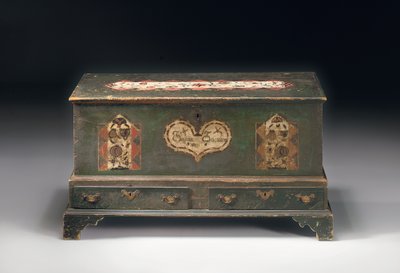 Beschilderde lift-top bruidskist, met inscriptie Susana Scheblern, waarschijnlijk Lancaster County, Pennsylvania, 1790 door American School