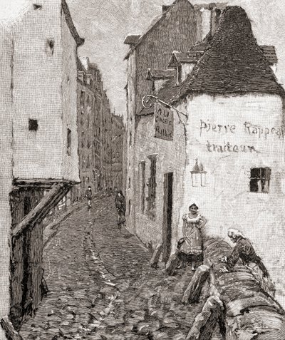 Een straat in oud Parijs in de 19e eeuw, uit 