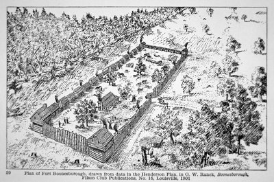 Een uitzicht op Fort Boonesborough in Kentucky door American School